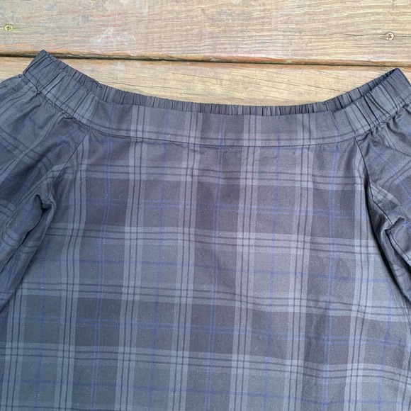 Tibi Blue Black Cotton Off The Shoulder Plaid Tie Sleeves Tunic 2 - Picture 6 of 15